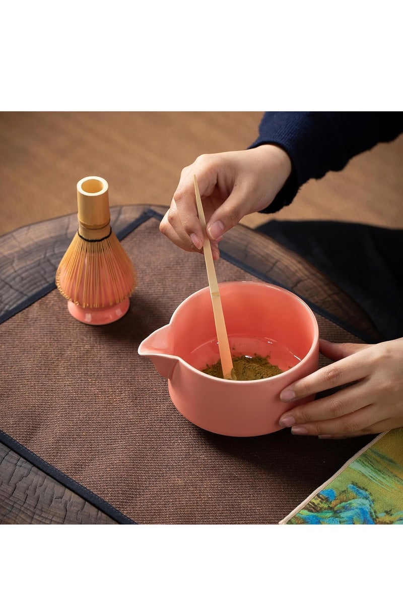 0TO1 TECH Matcha Whisk Set,5 PCS Japanese Matcha Kit, 20 OZ Matcha Bowl with Spout, Bamboo Whisk & Holder, Tea Cloth, Pink Matcha Set, Perfect for Matcha Lovers & Tea Ceremony (PINK) - Image 4