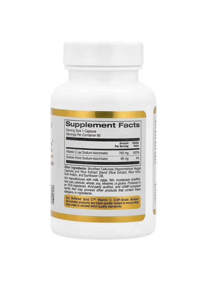 California Dietary Supplement Sodium Ascorbate Vitamin C 60 Vegetarian Capsules - Image 2
