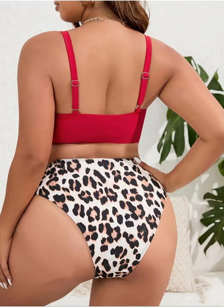 Hanady - Two-Piece Red × Tiger Bikini Made from Premium Korean Butter Fabric with High-Quality Lycra  for a Bold and Stylish Look - Model HN 6028 - Image 1