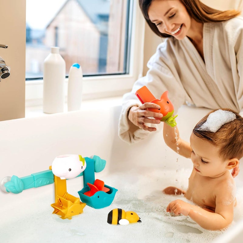 Battat – Baby Bath Toy Bar – Spin N Sort Spout – 6 Removable Pieces and 2 Suction Cups – Stackable, Sortable, Spinnable Bath Toys for Toddlers - Image 2