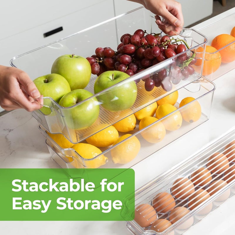 Greenco Refrigerator Organizers and Storage  Clear Fridge Organizer Bins Set Shatterproof Plastic with EasyGrip Handles Stackable Kitchen Organization Solution for Home and RV  Set of 6 - Image 5