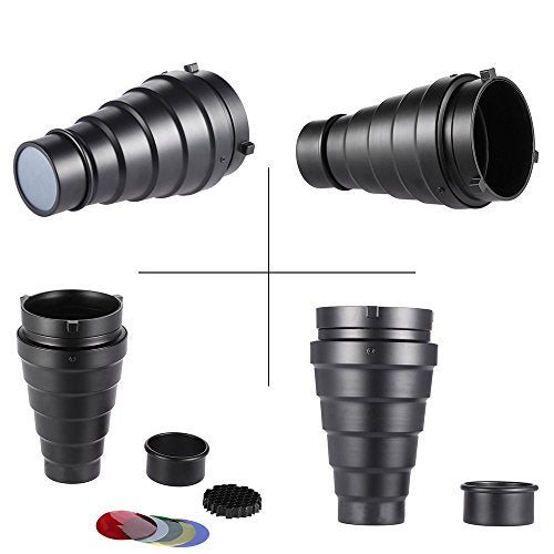 Andoer Photographic Lighting Monolights Bowens Mount Snoot Optical Snoot Metal Conical Snoot with Honeycomb Grid 5pcs Color Filter Kit for Bowens Mount Studio Strobe Monolight Photography Flash - Image 3