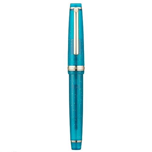 Wikult Jinhao 82 Acrylic Fountain Pen, Iridium Extra Fine Nib with Ink Converter, Transparent Peacock Blue Fluorescent Classic Design Smooth Writing Pen (Gold Trim) - Image 2