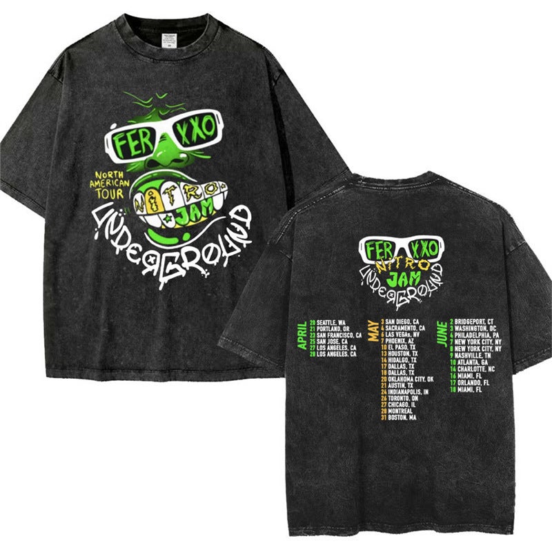 Feid Ferxxo World Tour 2024 Retro Washed T Shirt Men Women 9 - Image 1