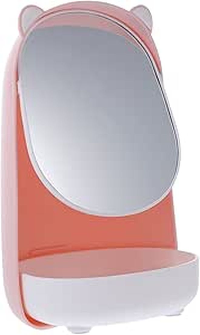 OUNONA 1 Piece Adjustable Makeup Mirror Compact Vanity Mirror Multi Functional Table Mirror Pink Home And Travel Chic Bear Design - Image 1