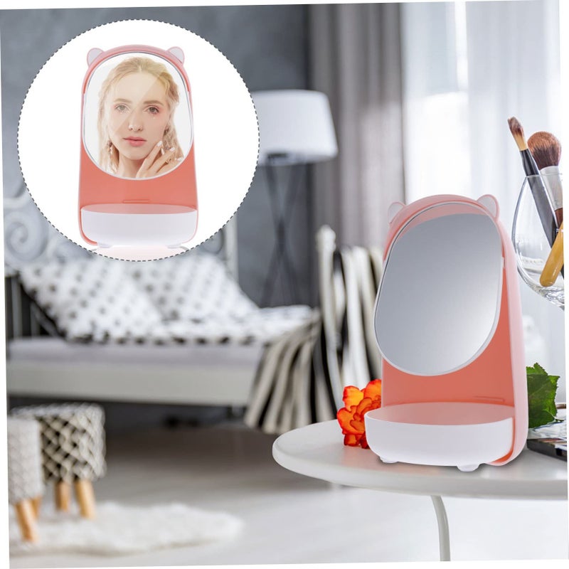 OUNONA 1 Piece Adjustable Makeup Mirror Compact Vanity Mirror Multi Functional Table Mirror Pink Home And Travel Chic Bear Design - Image 4