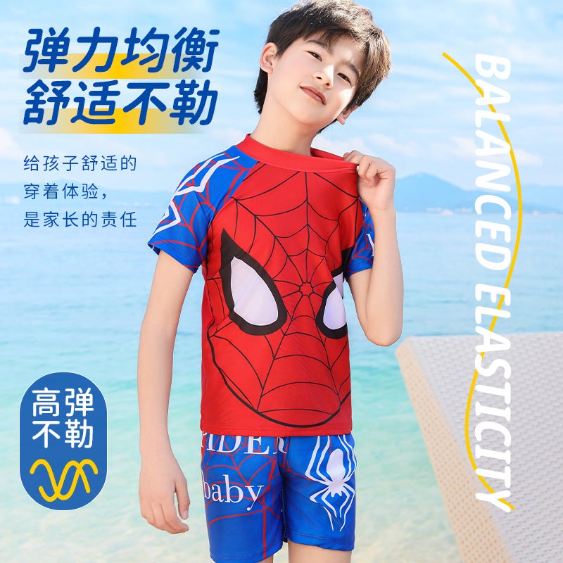 Big Kidsren''s Thin Split Short-Sleeved Swimsuit Cartoon Fashionable Green Printed and Dyed Quick-Drying Fabric Refreshing and Comfortable Skin-Friendly Swimsuit - Image 3