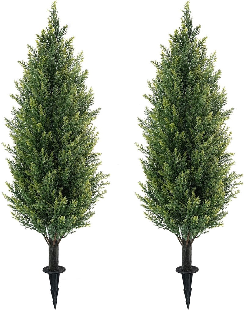 JoyPower 3FT Artificial Cedar Topiary Trees with Ground Spike, UV Resistant Artificial Bushes, Set of 2 Faux Cypress Plants Faux Shrubs for Outdoor Indoor Front Porch Garden - Image 1