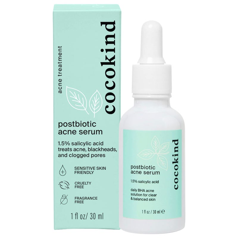 Cocokind Postbiotic Acne Serum, Salicylic Acid Serum and BHA Liquid Exfoliant - Exfoliating, Brightening and Hydrating Serum - Image 1
