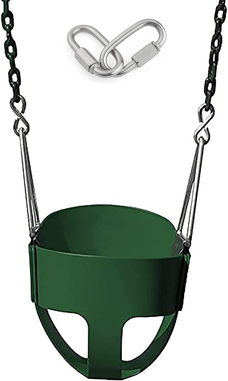 REZNOR Plastic Heavy-Duty High Back Full Bucket Toddler Swing Seat with 60 Inch Coated Swing Chains and Carabiners for Easy Install Fully Assembled, Green - Image 1
