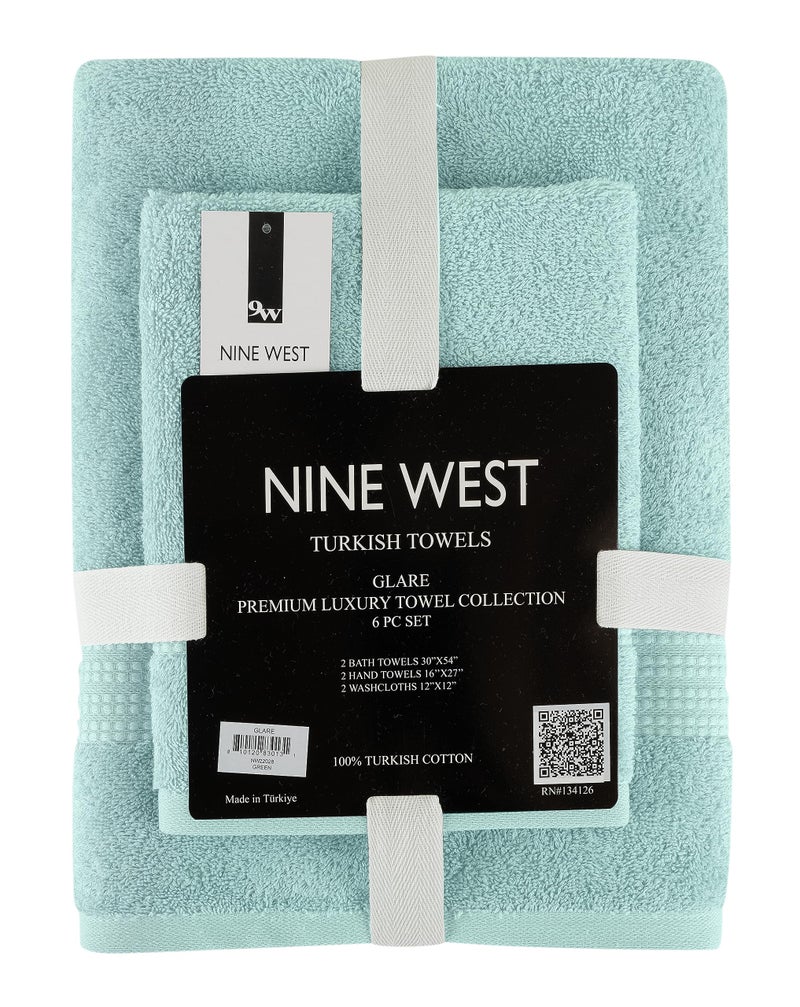 Nine West - Luxury 6 Piece Towel Set  100% Turkish Cotton Terry Cloth  Quick Drying  Highly Absorbent & Comfy  Includes 2 Bath Towels  2 Hand Towels & 2 Washcloths | (Green) - Image 1