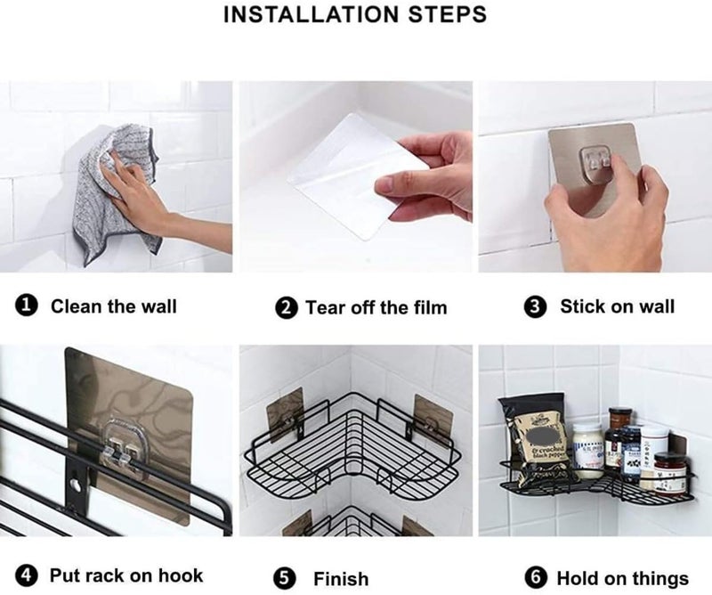 RACKORA Metal Bathroom Organiser Without Drill Bathroom Corner Shelf Adhesive Stand for Corner Rack for Bathroom, Shampoo Holder for Bathroom Accessories-Multipurpose(1 Pcs Corner) Black - Image 4