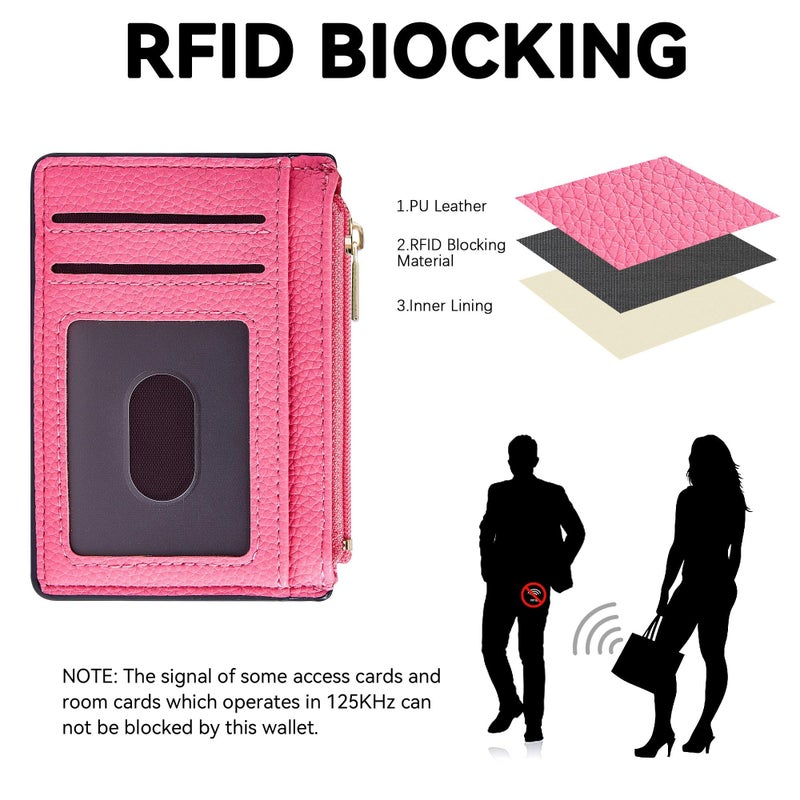 Tipmile Credit Card Holder for Women Slim Minimalist Front Pocket RFID Blocking Wallet Small Compact Card Case with ID Window, Vibrant Pink - Image 2