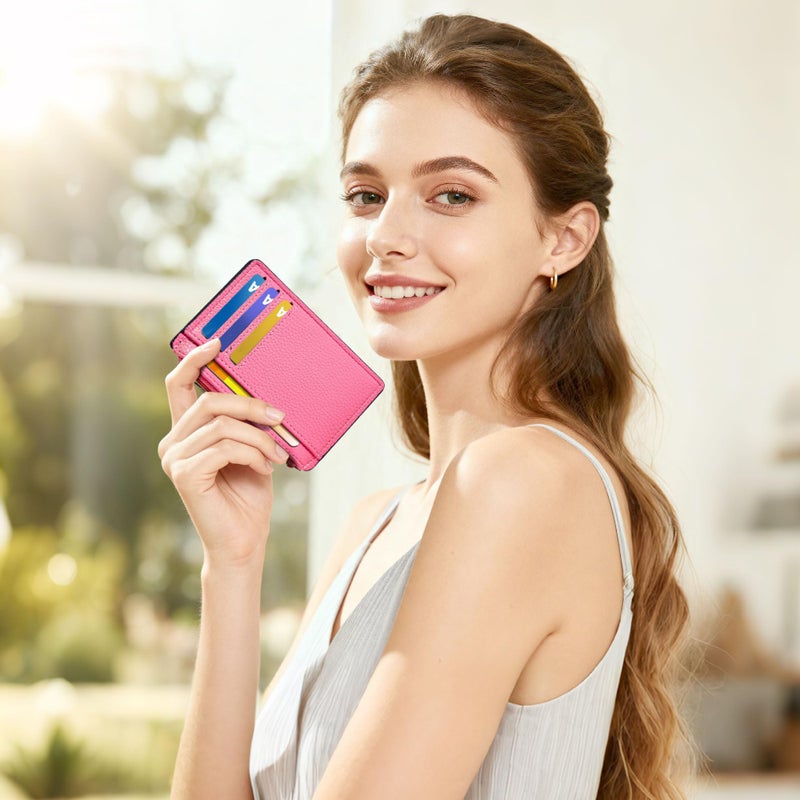 Tipmile Credit Card Holder for Women Slim Minimalist Front Pocket RFID Blocking Wallet Small Compact Card Case with ID Window, Vibrant Pink - Image 4