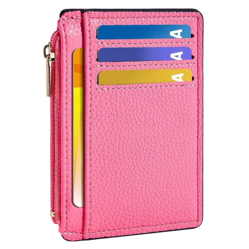 Tipmile Credit Card Holder for Women Slim Minimalist Front Pocket RFID Blocking Wallet Small Compact Card Case with ID Window, Vibrant Pink - Image 1