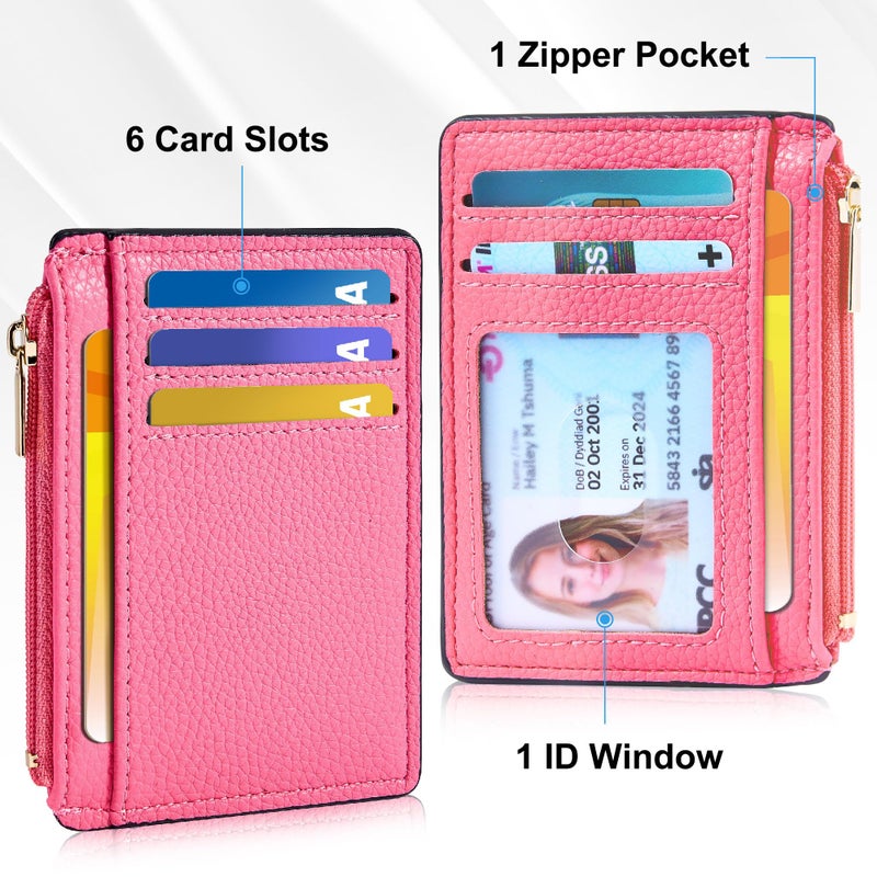 Tipmile Credit Card Holder for Women Slim Minimalist Front Pocket RFID Blocking Wallet Small Compact Card Case with ID Window, Vibrant Pink - Image 3
