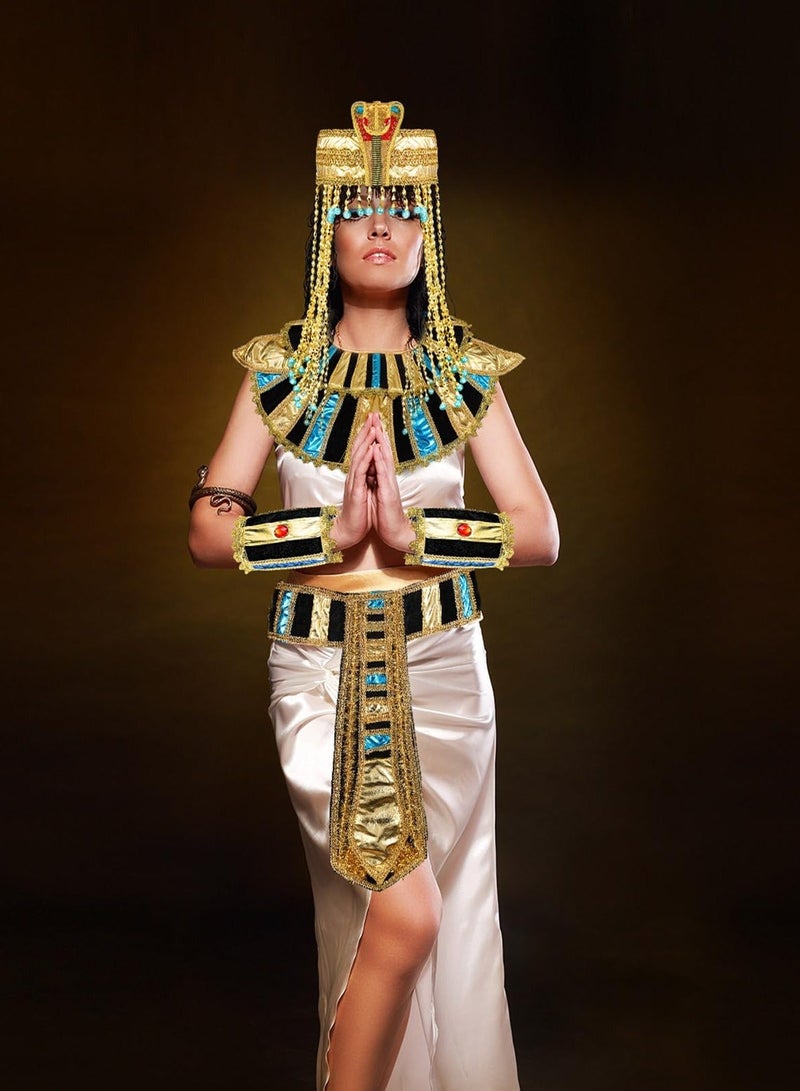 Egyptian Headpiece Costume Accessories, 5 Pcs Egyptian Queen Costume with Metal Headpiece Snake Beaded + Belt + Collar Wristbands, for Women Girl Masquerade Ball & Cosplay Party (One Size) - Image 2