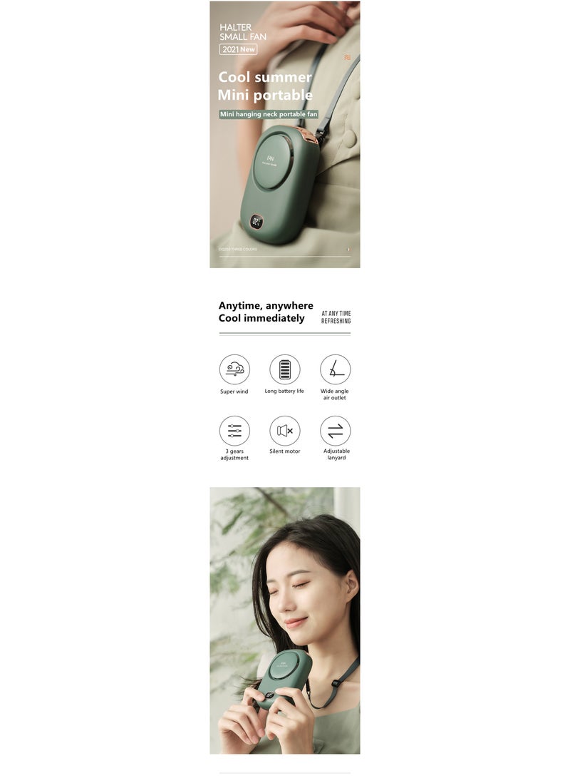Aquaforest Portable Neck Hanging Fan With Silent Small Fan 2000mAh Power Display USB Interface Rechargeable, 3-speed Adjustment, Wide-angle Air Outlet, Can Be Hung On The Neck, Placed On The Desktop, And Hung On The Waist, Suitable For Family Travel, Commuting, Makeup, And Office Use - Image 4