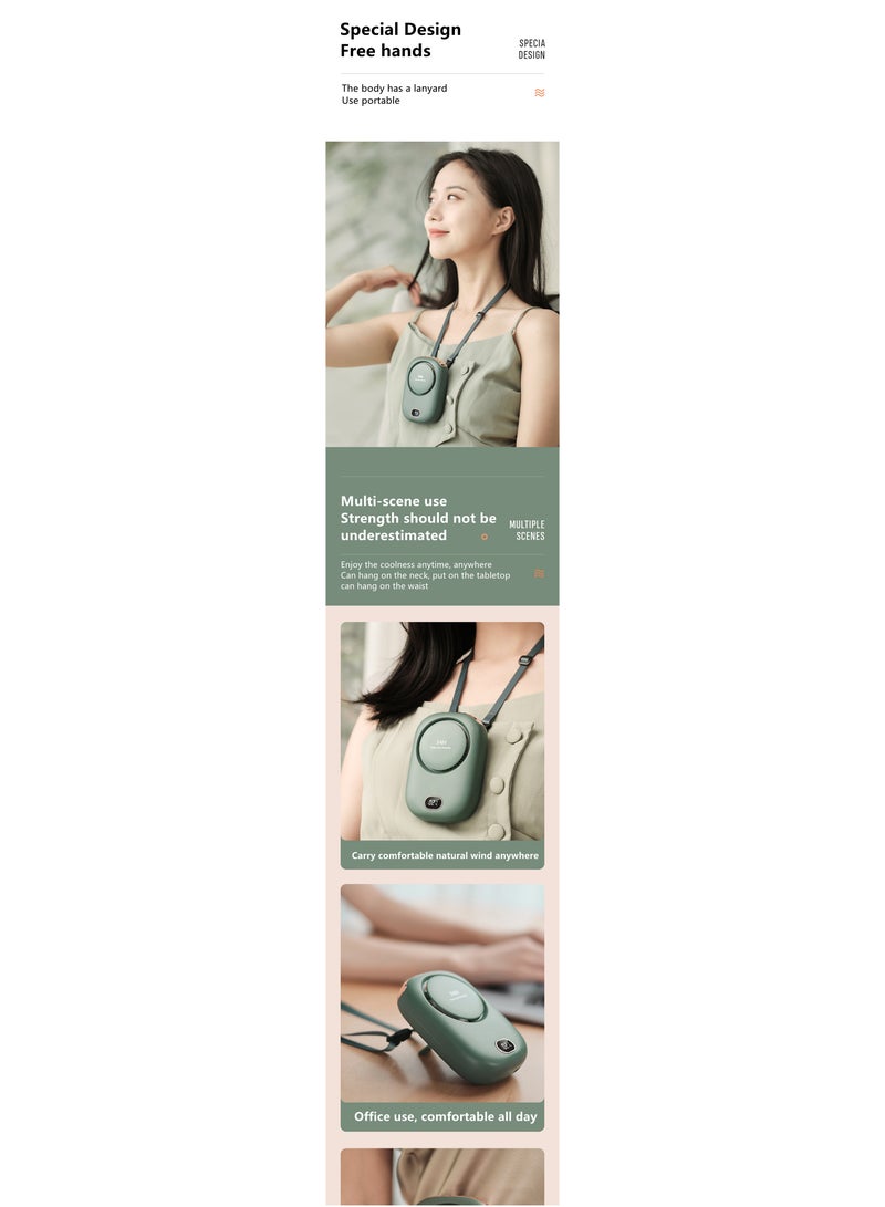 Aquaforest Portable Neck Hanging Fan With Silent Small Fan 2000mAh Power Display USB Interface Rechargeable, 3-speed Adjustment, Wide-angle Air Outlet, Can Be Hung On The Neck, Placed On The Desktop, And Hung On The Waist, Suitable For Family Travel, Commuting, Makeup, And Office Use - Image 5