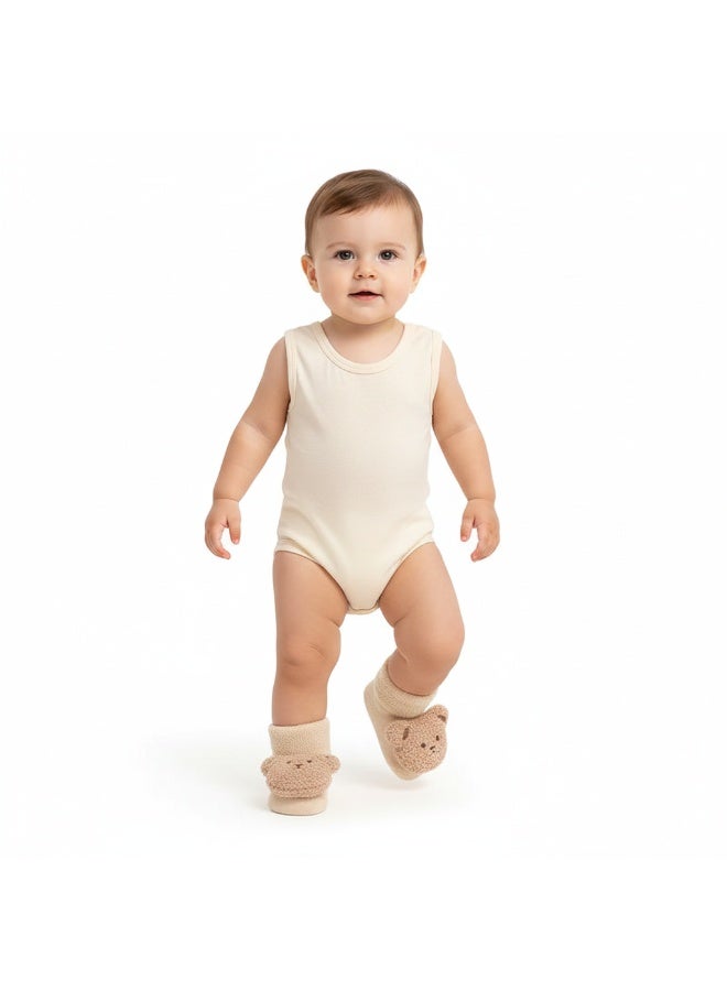 Bambimici Baby Cute 3D Bear Face Socks for Newborns & Infants Model 1 - Cream - Image 1