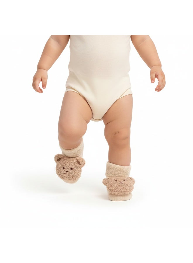 Bambimici Baby Cute 3D Bear Face Socks for Newborns & Infants Model 1 - Cream - Image 3