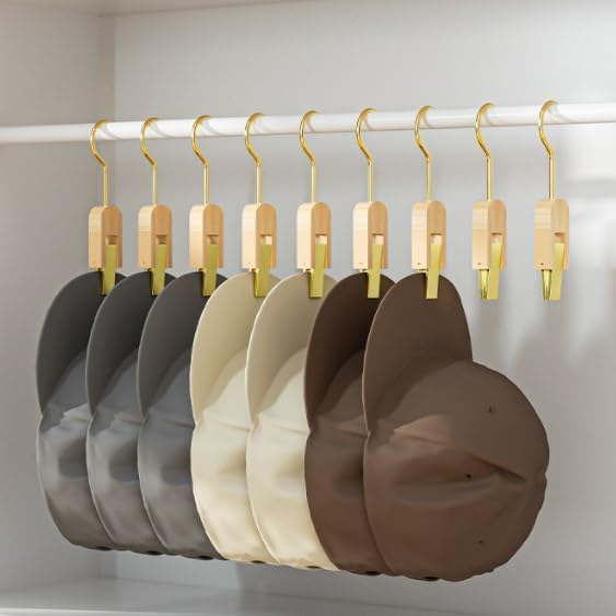 ZIVIK ZIVIK Wooden Clip with Steel Hook Scarf Hat Hanger Bra Drying Rack Sock Hanging Clips Closet Laundry Hooks with Clips Wooden Clippers for Hanging Laundry Pack of 8 - Image 3