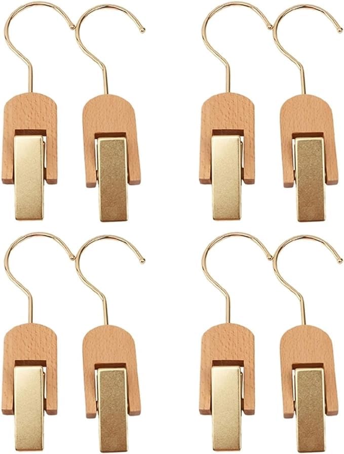 ZIVIK ZIVIK Wooden Clip with Steel Hook Scarf Hat Hanger Bra Drying Rack Sock Hanging Clips Closet Laundry Hooks with Clips Wooden Clippers for Hanging Laundry Pack of 8 - Image 1