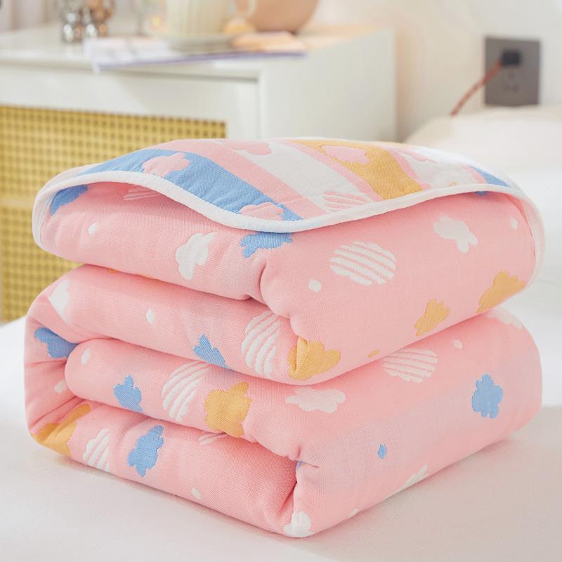 100% Cotton Lightweight Summer Baby Blanket (clouds pink) 