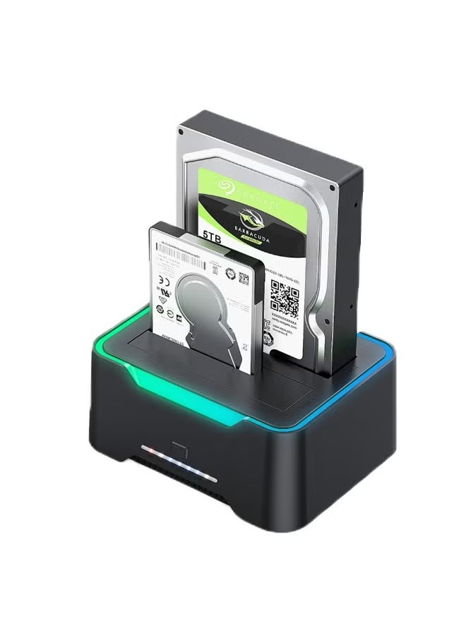 Haing RGB Dual Bay SATA Hard Drive Docking Station – USB 3.0 External HDD/SSD Reader for 2.5" & 3.5" - Image 1