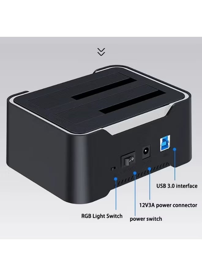 Haing RGB Dual Bay SATA Hard Drive Docking Station – USB 3.0 External HDD/SSD Reader for 2.5" & 3.5" - Image 3