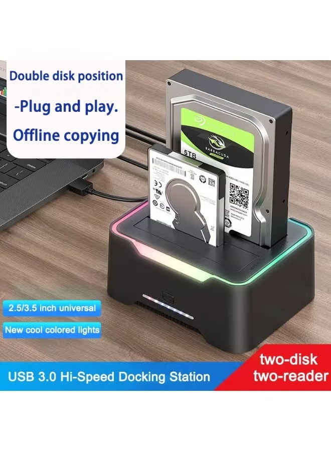 Haing RGB Dual Bay SATA Hard Drive Docking Station – USB 3.0 External HDD/SSD Reader for 2.5" & 3.5" - Image 4