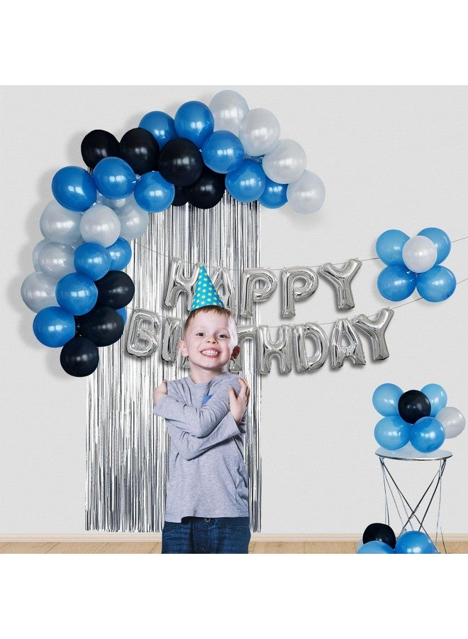 Party Propz Happy Birthday Decorations For Boys Kit- Happy Birthday Foil Balloon,Pump,Glue Dot,Arch,Blue Black Balloons For Birthday,Foil Curtain For Boys,Husband-Happy Birthday Decoration Kit,35 Pcs