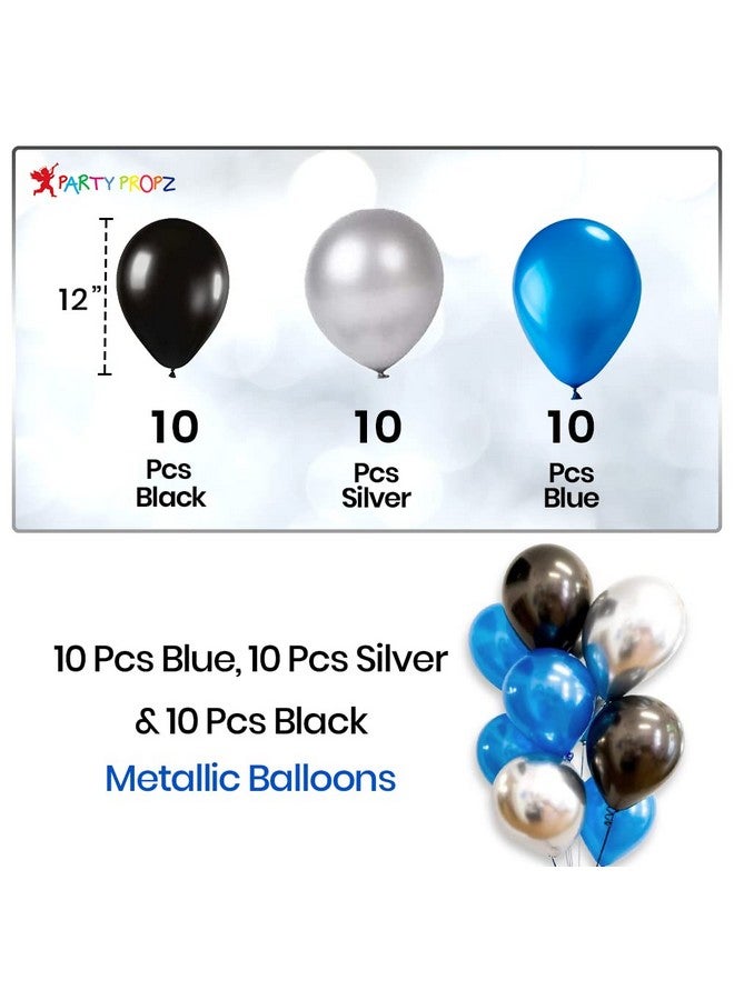 Party Propz Happy Birthday Decorations For Boys Kit- Happy Birthday Foil Balloon,Pump,Glue Dot,Arch,Blue Black Balloons For Birthday,Foil Curtain For Boys,Husband-Happy Birthday Decoration Kit,35 Pcs