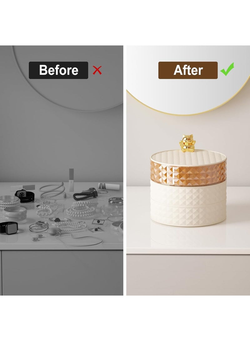 Arabest صندوق مجوهرات دوار 3 طبقات 360 درجة، منظم مجوهرات كبير، للنساء والفتيات المراهقات، حامل أقراط قابل للتكديس 3 طبقات، صندوق تخزين مجوهرات للأساور، الخواتم، القلائد، الساعات (بني) - Image 4