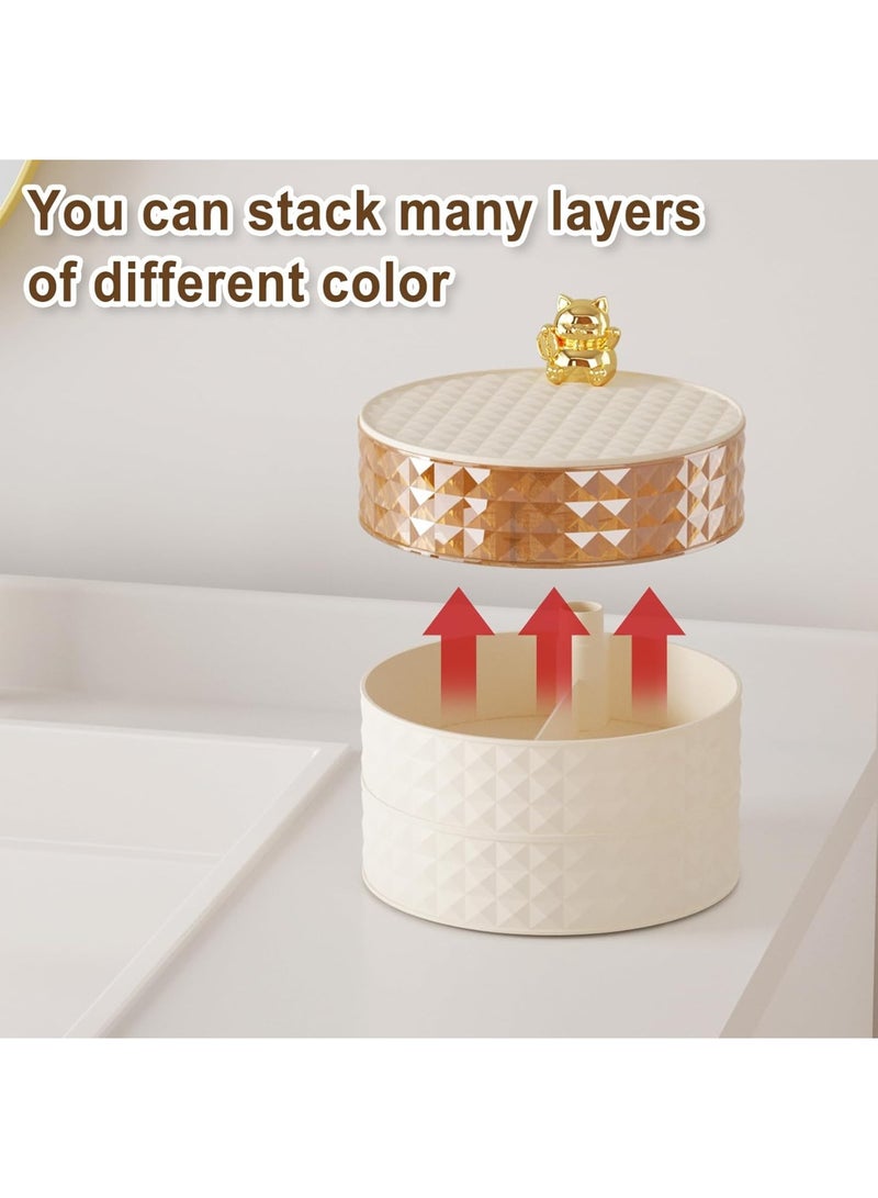Arabest صندوق مجوهرات دوار 3 طبقات 360 درجة، منظم مجوهرات كبير، للنساء والفتيات المراهقات، حامل أقراط قابل للتكديس 3 طبقات، صندوق تخزين مجوهرات للأساور، الخواتم، القلائد، الساعات (بني) - Image 5