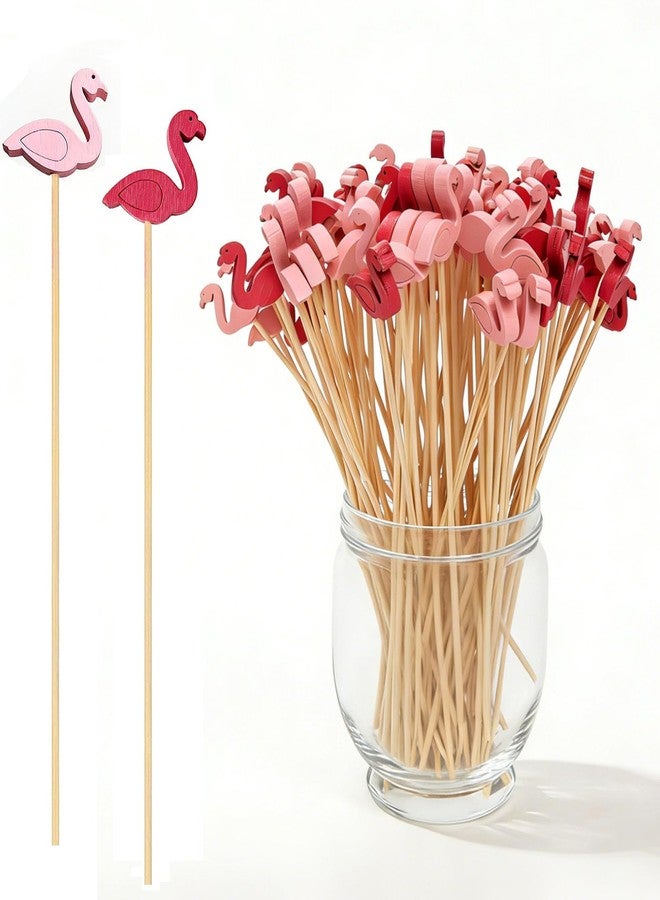 OSSIJAY 100 Pcs 6 Inch Flamingo Bamboo Swizzle Sticks, Tropical Cocktail Stirrers, Cake Pop & Lollipop Sticks for Summer Beach Party, Tiki Bar, Wedding & Baby Shower - Image 1