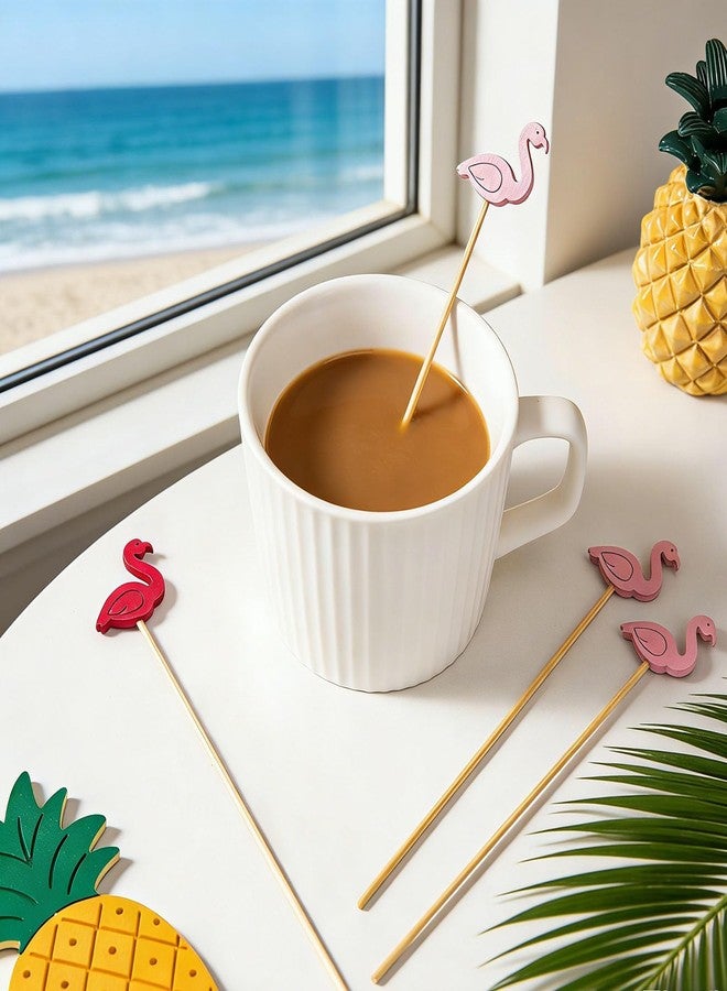 OSSIJAY 100 Pcs 6 Inch Flamingo Bamboo Swizzle Sticks, Tropical Cocktail Stirrers, Cake Pop & Lollipop Sticks for Summer Beach Party, Tiki Bar, Wedding & Baby Shower - Image 4