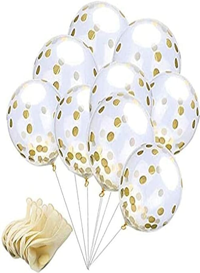 Secret Gold Confetti Balloons, 12 Inches Clear Latex Party Balloons With Golden Paper Confetti Dots