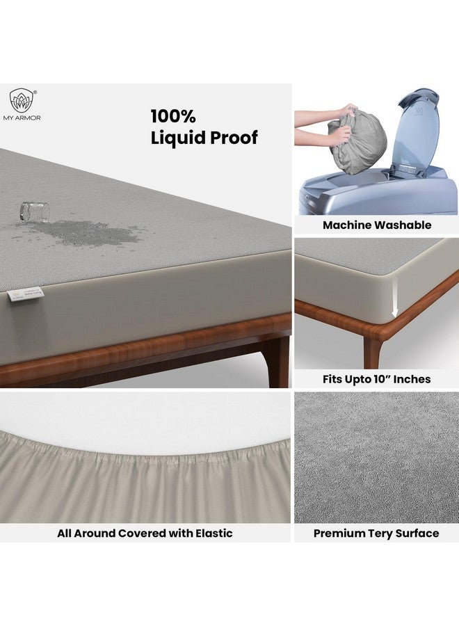 MY ARMOR MY ARMOR Premium Ultra Soft Cotton Mattress Protector Queen Size 72" x 48" Double Bed Protector | 100% Waterproof, Breathable, 2 Layer Protection | Washable, Hypoallergenic | Elastic Skirting | Grey - Image 2