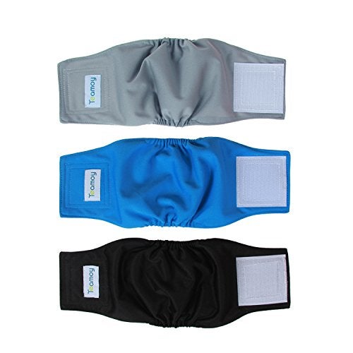 Teamoy Reusable Wrap Diapers for Male Dogs, Washable Puppy Belly Band Pack of 3 (XS, 7"-9" Waist, Black+ Gray+ Lake Blue) - Image 1