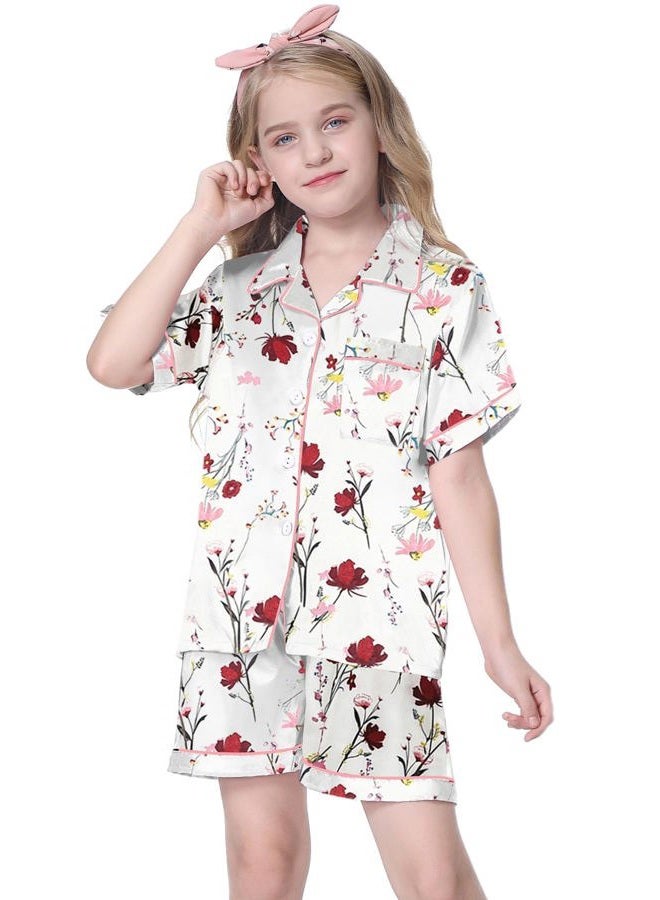 Schbbbta Pajama Set for Girl Button-Down Silk Pajama Satin Sleepwear Loungewear Clothes Set, 11-12 Years = Tag 160 - Image 2