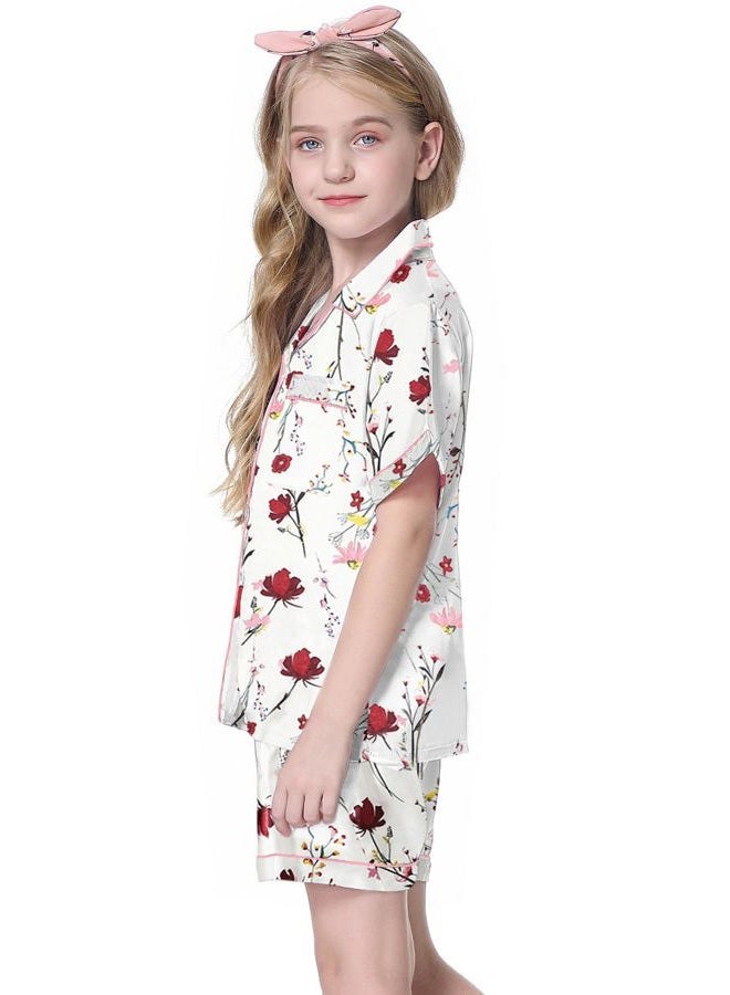 Schbbbta Pajama Set for Girl Button-Down Silk Pajama Satin Sleepwear Loungewear Clothes Set, 11-12 Years = Tag 160 - Image 3