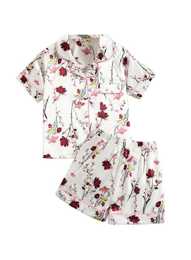 Schbbbta Pajama Set for Girl Button-Down Silk Pajama Satin Sleepwear Loungewear Clothes Set, 11-12 Years = Tag 160 - Image 1