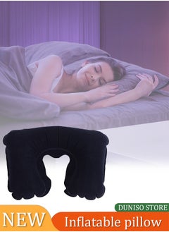 Loquat U-Shaped Inflatable Travel Neck Pillow,Airplanes Travel Light Neck Support Head Neck/Lumbar for Traveling (Black)  - Image 1