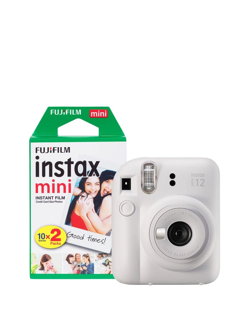 Fujifilm Instax Mini 12 Instant Camera with 20 Shot Film Pack - Clay White - Image 1