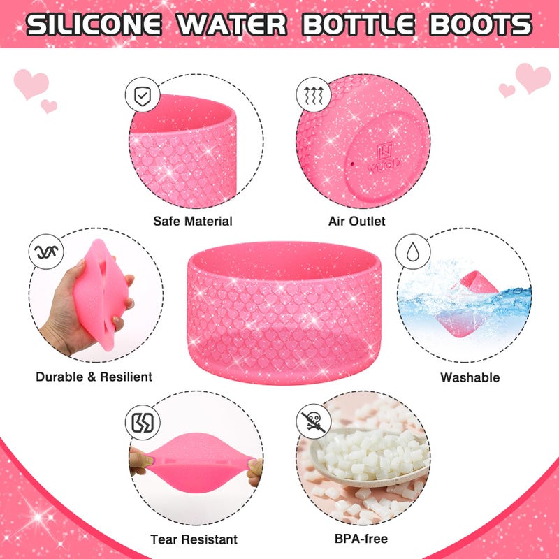 WUQID Protective Bling Heart Texture Silicone Boot Sleeve Compatible with Stanle Tumbler 40oz 30oz 20oz & 12-24oz Hydroo Sport Flask Bottles, Anti-Slip Bottle Bottom Sleeve Cover for 2.8-2.95in Bottom - Image 4