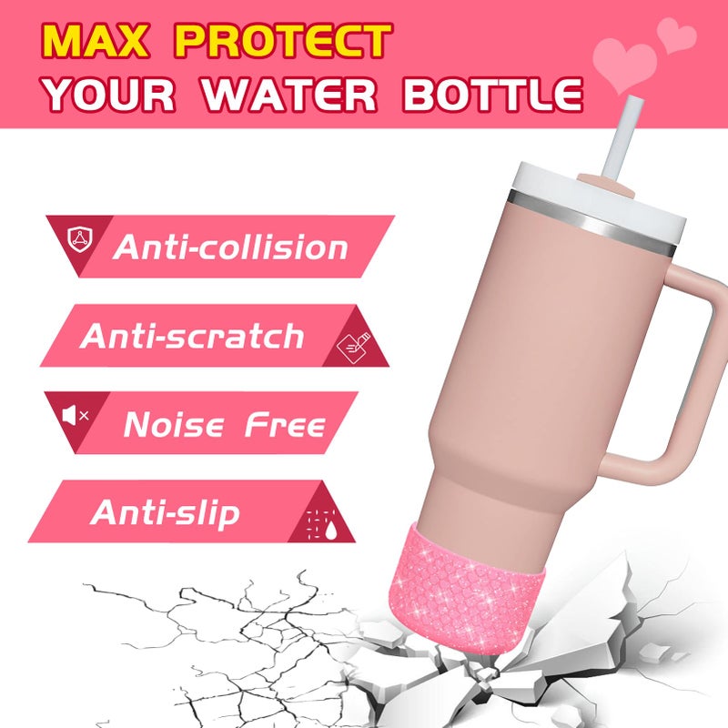 WUQID Protective Bling Heart Texture Silicone Boot Sleeve Compatible with Stanle Tumbler 40oz 30oz 20oz & 12-24oz Hydroo Sport Flask Bottles, Anti-Slip Bottle Bottom Sleeve Cover for 2.8-2.95in Bottom - Image 3