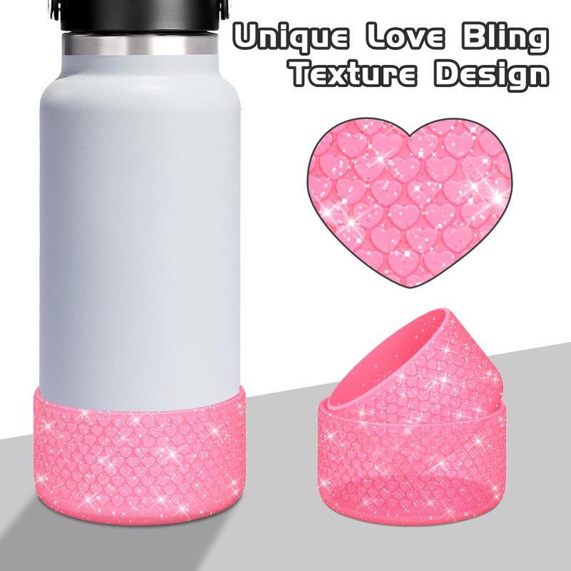 WUQID Protective Bling Heart Texture Silicone Boot Sleeve Compatible with Stanle Tumbler 40oz 30oz 20oz & 12-24oz Hydroo Sport Flask Bottles, Anti-Slip Bottle Bottom Sleeve Cover for 2.8-2.95in Bottom - Image 5