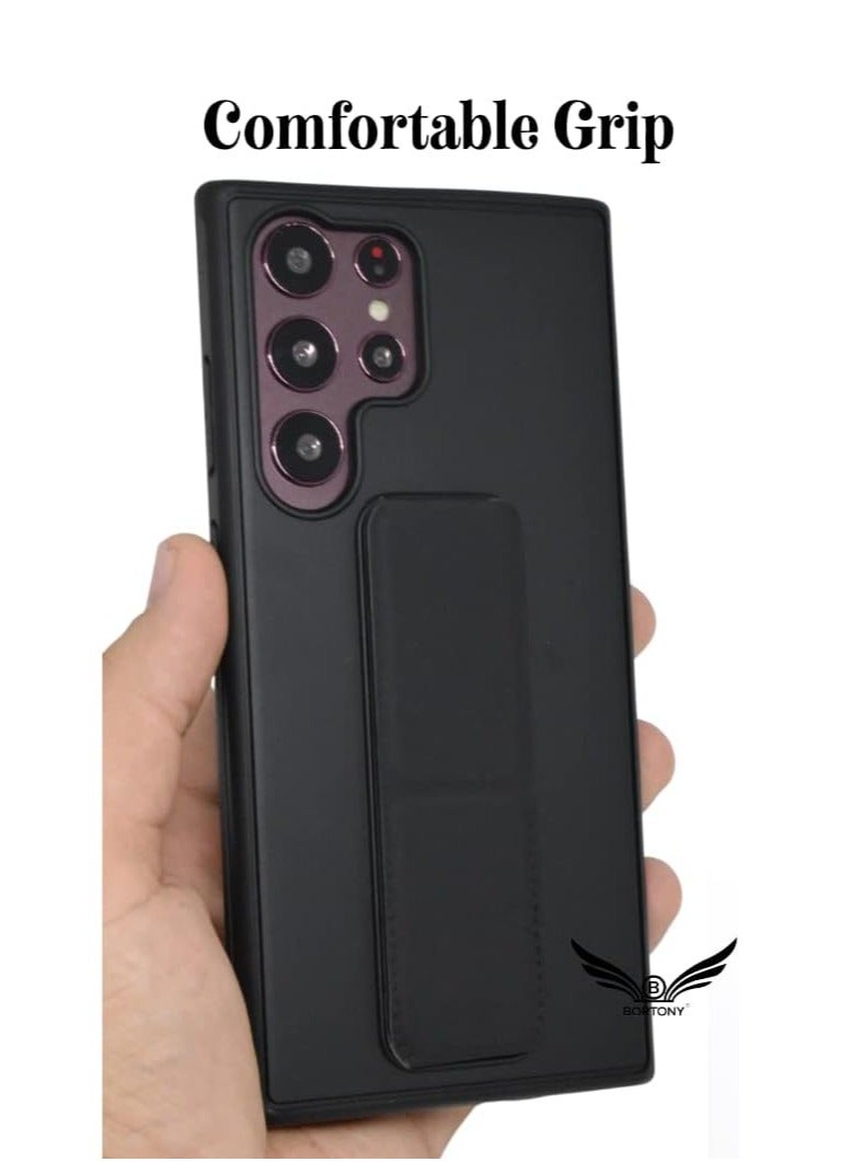 MUNTAQI Galaxy S23 Ultra Case Fully Covered With Finger Grip Stand Holder Anti Slip Shockproof Protective Case Cover For Samsung Galaxy S23 Ultra 5G (Black) - Image 3