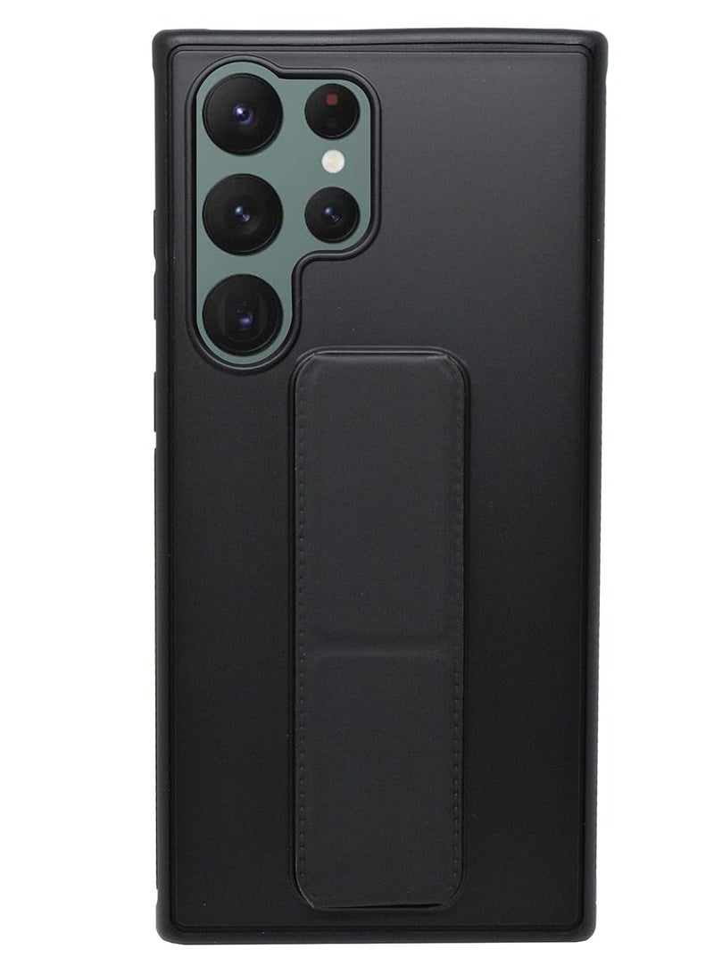 MUNTAQI Galaxy S23 Ultra Case Fully Covered With Finger Grip Stand Holder Anti Slip Shockproof Protective Case Cover For Samsung Galaxy S23 Ultra 5G (Black) - Image 1